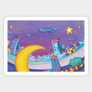 Cartoon houses in the night Magnet